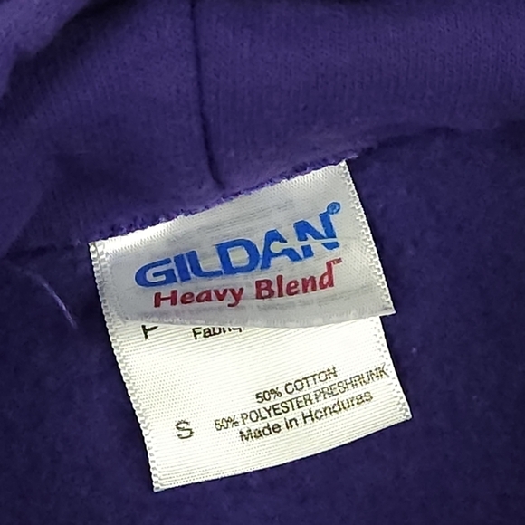 Gildan Custom Print Purple Hooded Sweatshirt Size Small - Picture 6 of 9